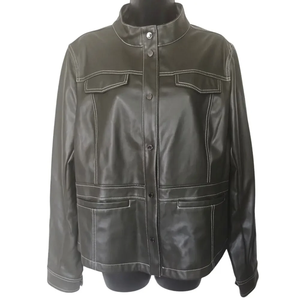 Sam Edelman Faux Leather Moto Jacket Charcoal Womens Size Large